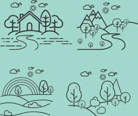 landscape drawings monochrome lines sketch