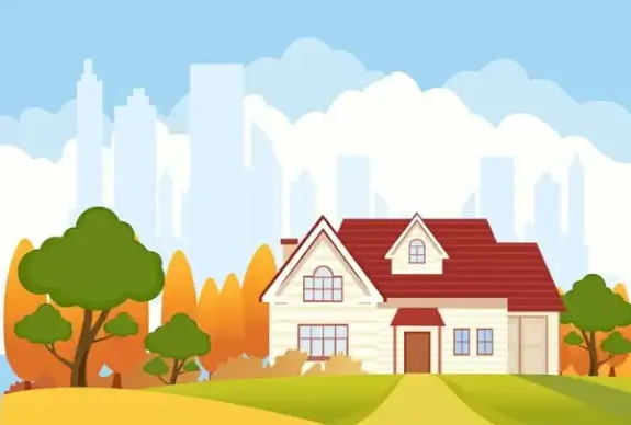 landscape vector illustration with city vignette