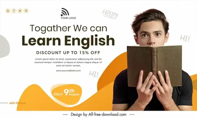 language course banner template elegant realistic boy