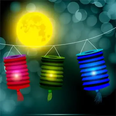 lantern under yellow moon background