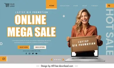 laptop big promotion landing page template dynamic happy lady