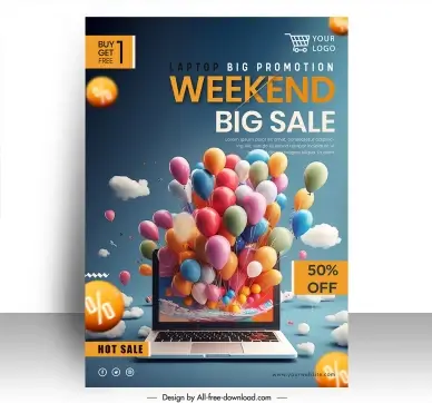 laptop big promotion poster template modern dynamic 3d