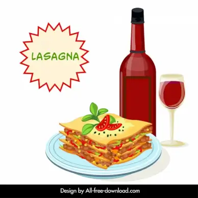 lasagna cuisine advertising banner elegant flat food drink design
