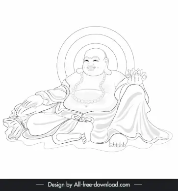 laughing buddha icon black white handdrawn outline