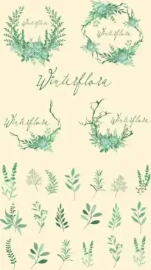 laurel wreath design elements green trees retro design