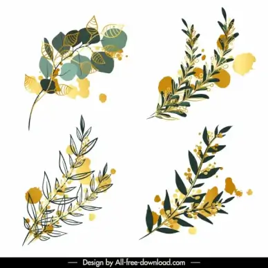 leaf branch icon handdrawn classic sketch grunge decor