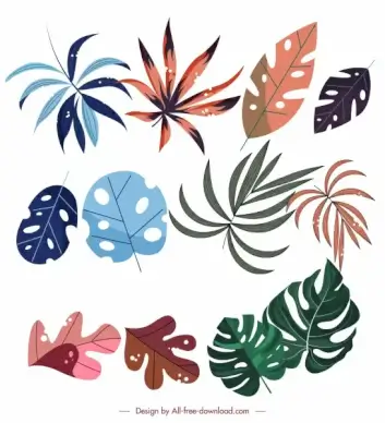leaf icons colorful flat classic design