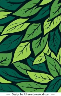 leaves background template green handdrawn flat design