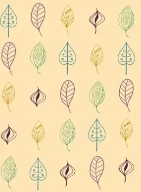 leaves icons collection outline various colored types