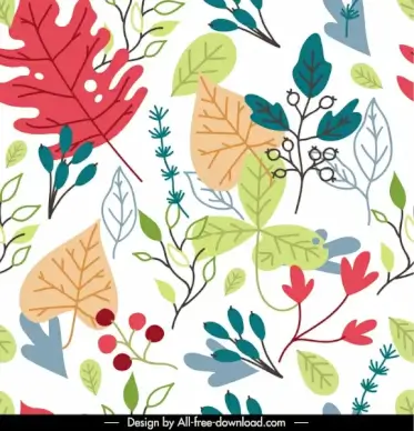 leaves pattern template colorful classic flat handdrawn sketch