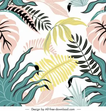 leaves pattern template retro handdrawn design