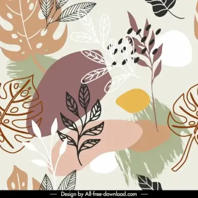 leaves pattern template retro handdrawn sketch