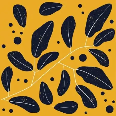 leaves pattern vintage design black yellow flat decor