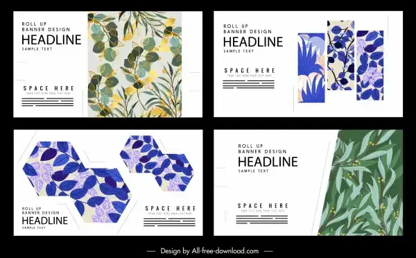 leaves posters templates colored retro decor