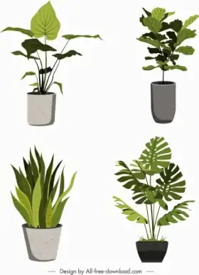 leaves pots icons classical green grey decor