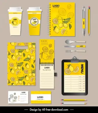 lemon branding identity sets colored vintage handdrawn decor