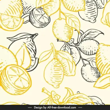 lemon fruit pattern flat handdrawn vintage decor