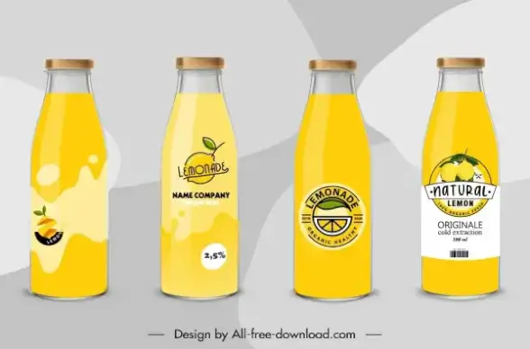 lemon juice bottles template yellow decor flat sketch