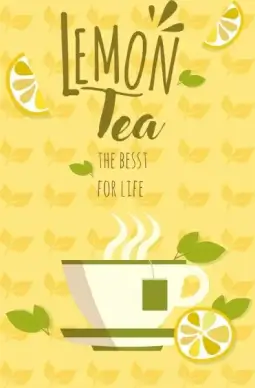 lemon tea advertising cup yellow repeating icons background