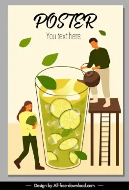 lemon tea advertising poster huge glass cartoon sketch