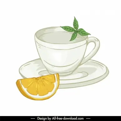 lemon tea design element retro handdrawn design 