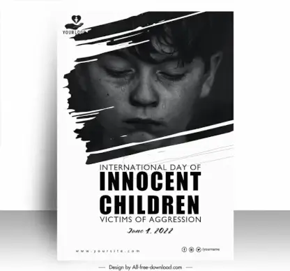 lets join hands to protect children poster template black white classical realistic design 