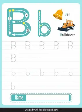 letter b lowercase practice worksheet template flat texts bulldozer bell sketch