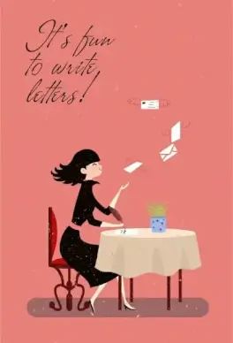letter writing background woman winged envelopes icons
