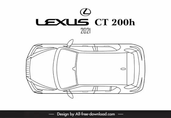 lexus ct 200h 2021 car model advertising template black white handdrawn top view sketch