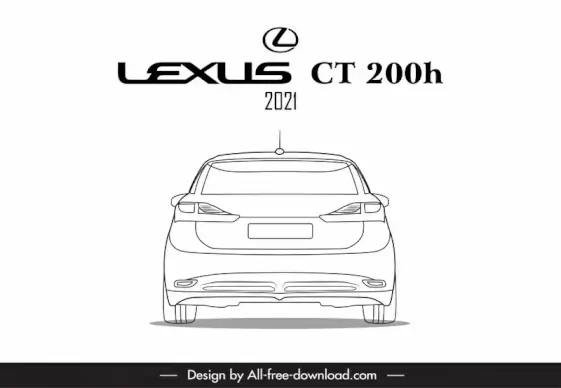lexus ct 200h 2021 car model icon black white handdrawn symmetric rear view sketch