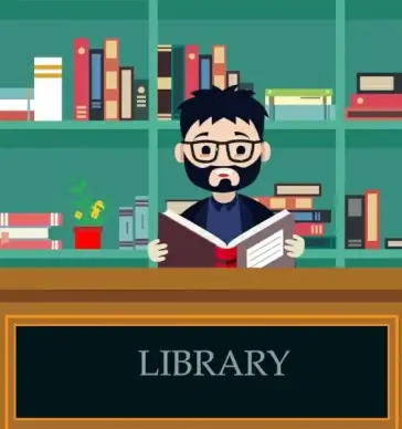 library background man reading book icon colored cartoon