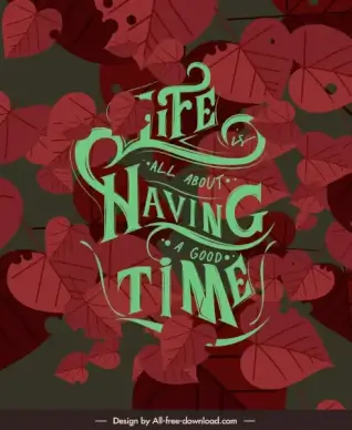 life banner template retro dark red leaves decor