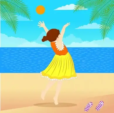 life painting joyful girl beach icons colorful decor