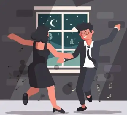 lifestyle background dancing couple icon cartoon characters