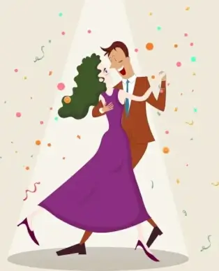 lifestyle background dancing couple icon cartoon characters