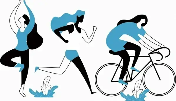 lifestyle background exercising women icons cartoon sketch