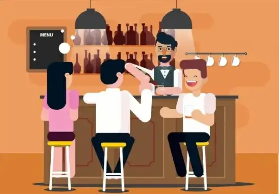 lifestyle background gathering friends pub icons cartoon characters