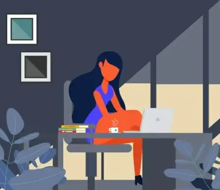 lifestyle background relaxing girl laptop icons cartoon sketch