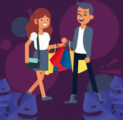 lifestyle background shopping couple icon cartoon design