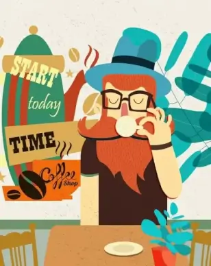 lifestyle banner man drinking coffee icon colored cartoon