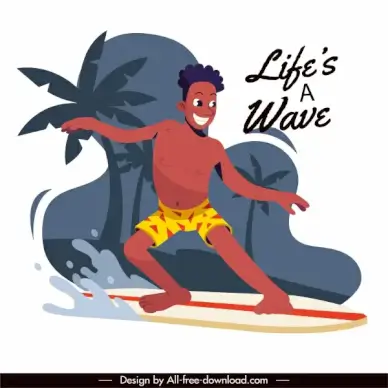 lifestyle banner wave surfing activity sketch cartoon design
