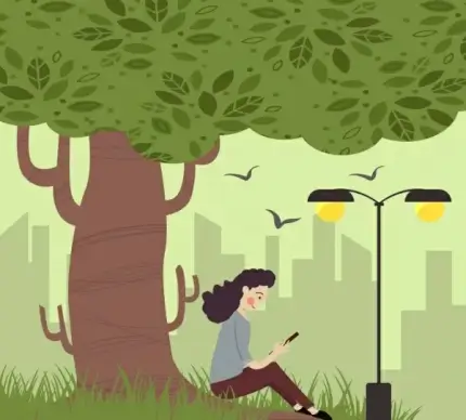 lifestyle drawing relaxed woman tree icons cartoon design