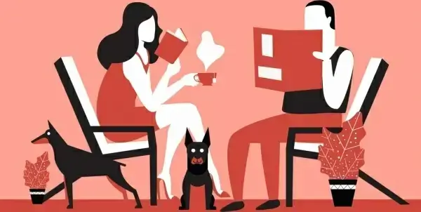 lifestyle drawing relaxing couple icons red decoration
