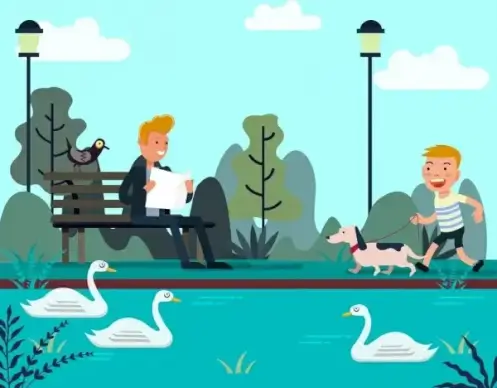 lifestyle drawing relaxing people park icons cartoon design