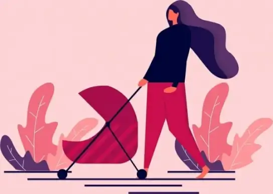 lifestyle drawing walking mother trolley icons pink design