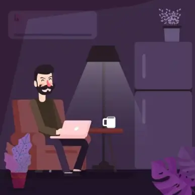 lifestyle drawing working man lamp furnitures icons