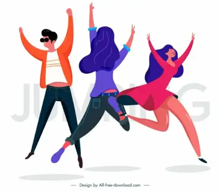 lifestyle icon jumping people sketch cartoon characters desgin