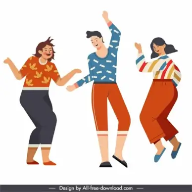 lifestyle icons dancing youth sketch cartoon characters