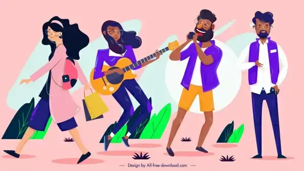 lifestyle icons human activities sketch cartoon characters