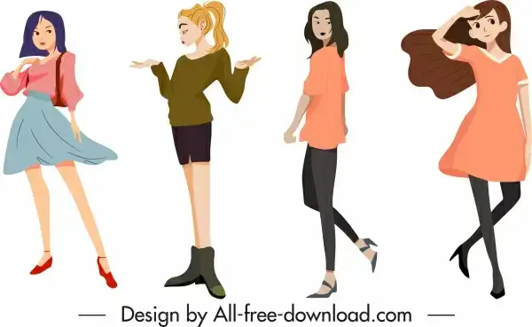 lifestyle icons young girls sketch cartoon characters